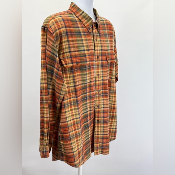 LEWIS CREEK Orange and tan plaid flannel Casual Button Down Shirt size XL - Picture 7 of 12